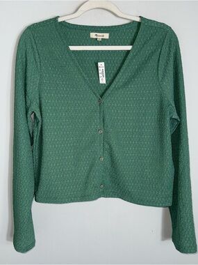 Madewell V-Neck Cropped Top Blouse-Long Sleeve-Button Front-Green-Large-NWT